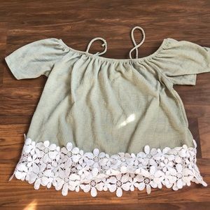 Green off the sholder crop top